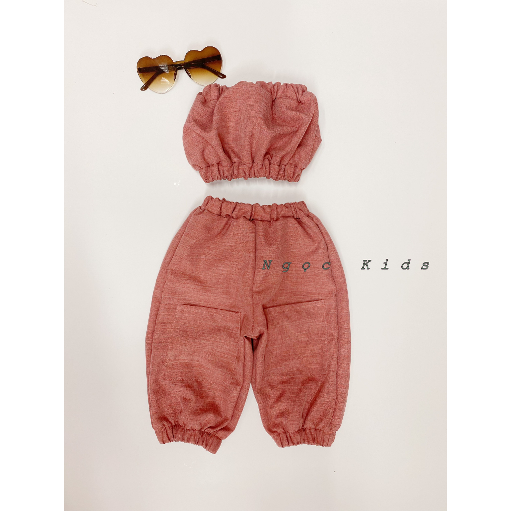 Set áo ống + quần bom jean xinh cho bé 8-24kg