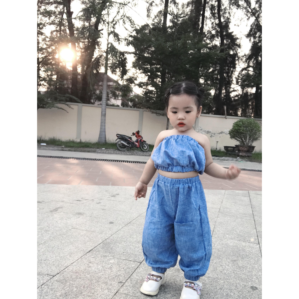 Set áo ống + quần bom jean xinh cho bé 8-24kg