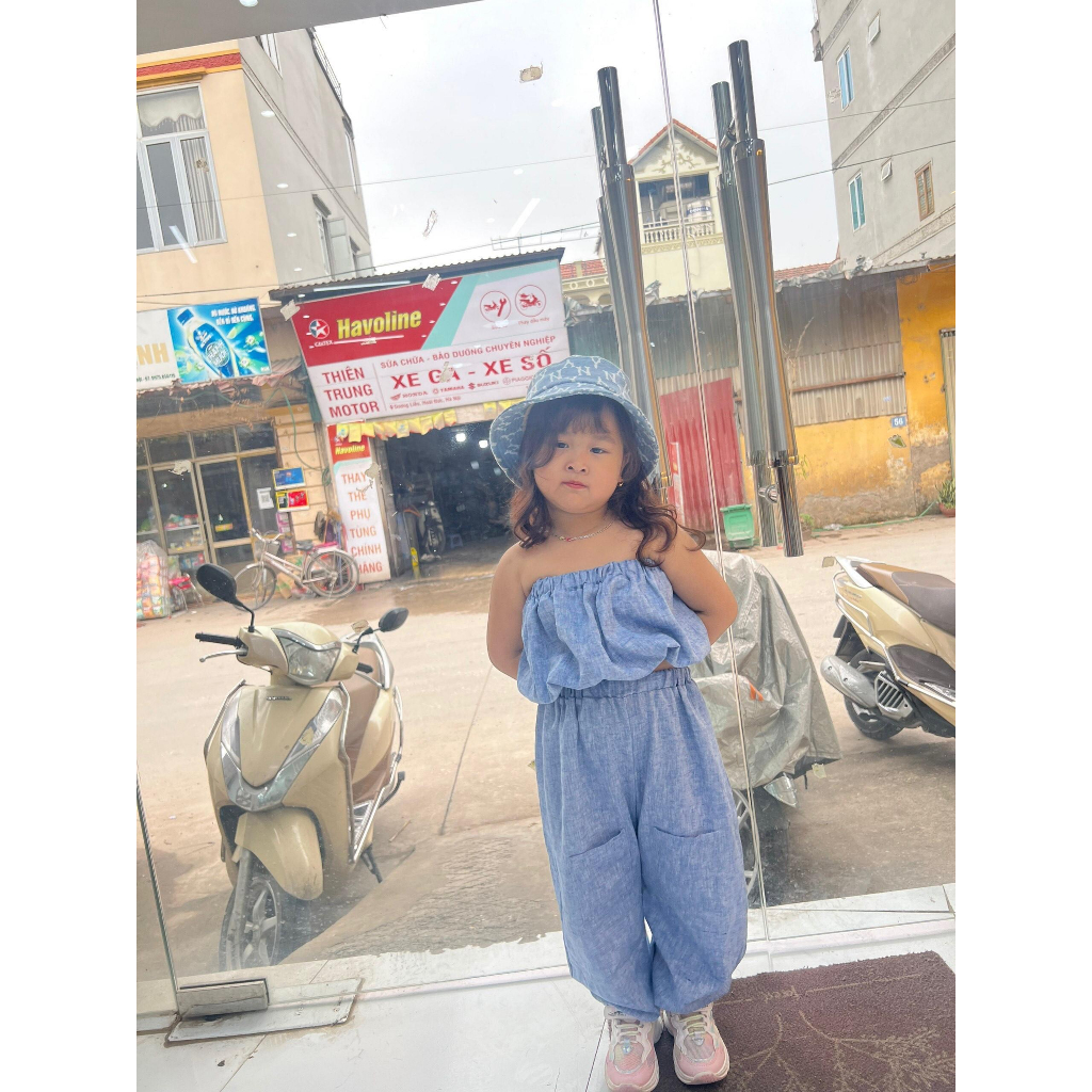 Set áo ống + quần bom jean xinh cho bé 8-24kg