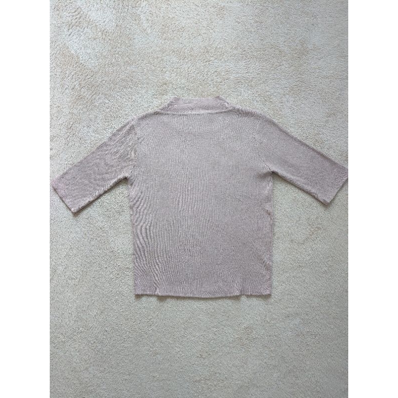 Áo dệt kim nữ màu da cổ 5cm tay ngắn trơn đơn giản