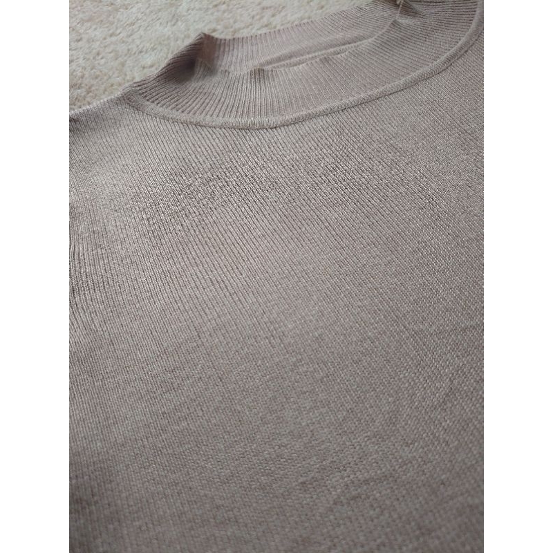 Áo dệt kim nữ màu da cổ 5cm tay ngắn trơn đơn giản