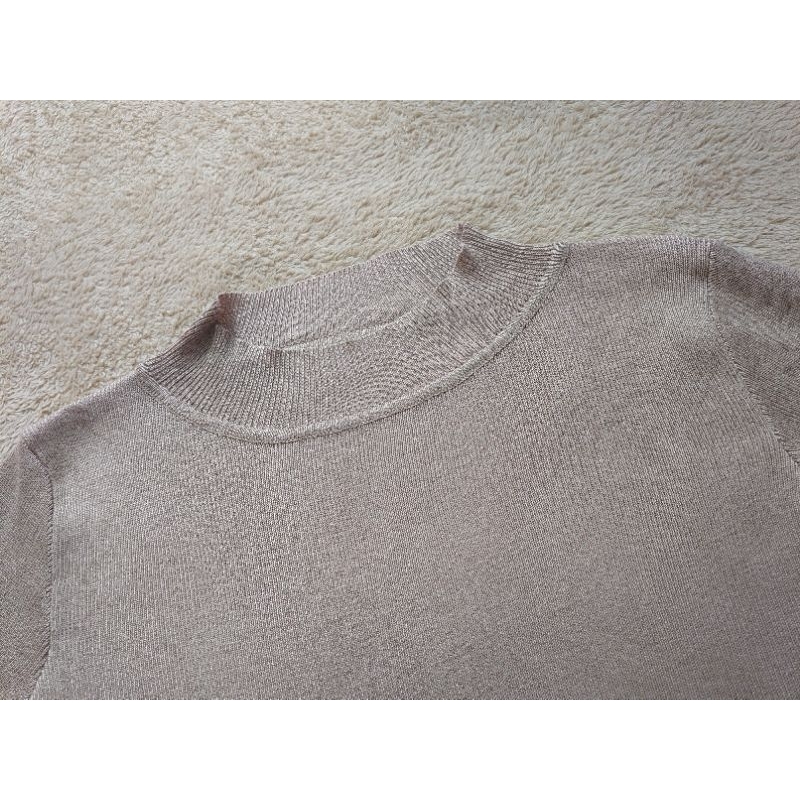 Áo dệt kim nữ màu da cổ 5cm tay ngắn trơn đơn giản