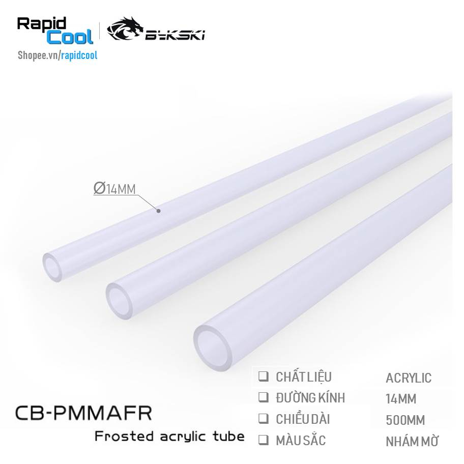 Ống cứng acrylic nhám mờ OD14, dài 50cm tản nhiệt nước custom | BYKSKI | CB-PMMAFR