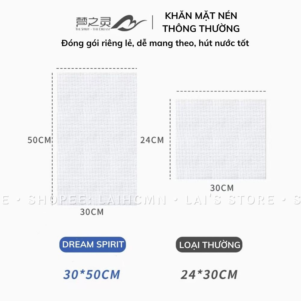 Túi 10 Khăn Giấy Nén Du Lịch Dream Spirit 30cm*50cm Dùng Rửa Mặt, Tẩy Trang, Khăn Tắm, Khăn Spa, Thân Thiện Với Làn Da