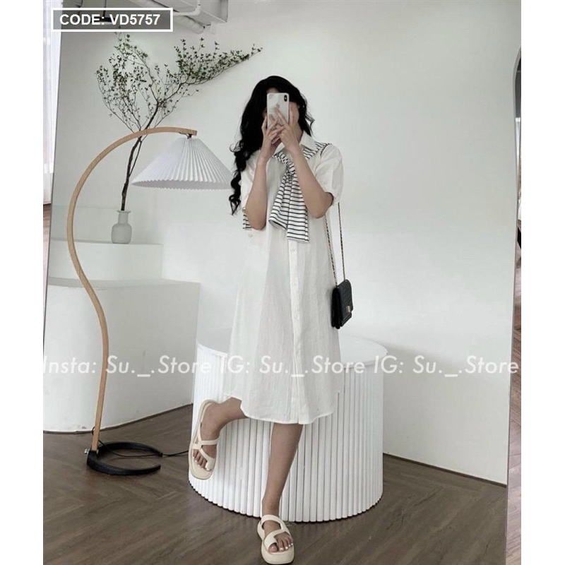 Đầm maxi  tay phồng phối khăn sọc