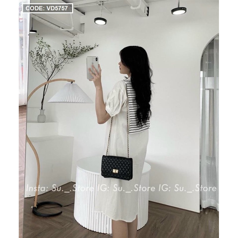 Đầm maxi  tay phồng phối khăn sọc