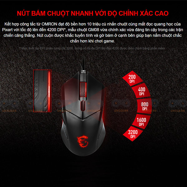 Chuột gaming MSI CLUTCH GM08 led siêu đẹp, có phần mềm điều chỉnh DPI - chuột gaming có dây chính hãng MSI