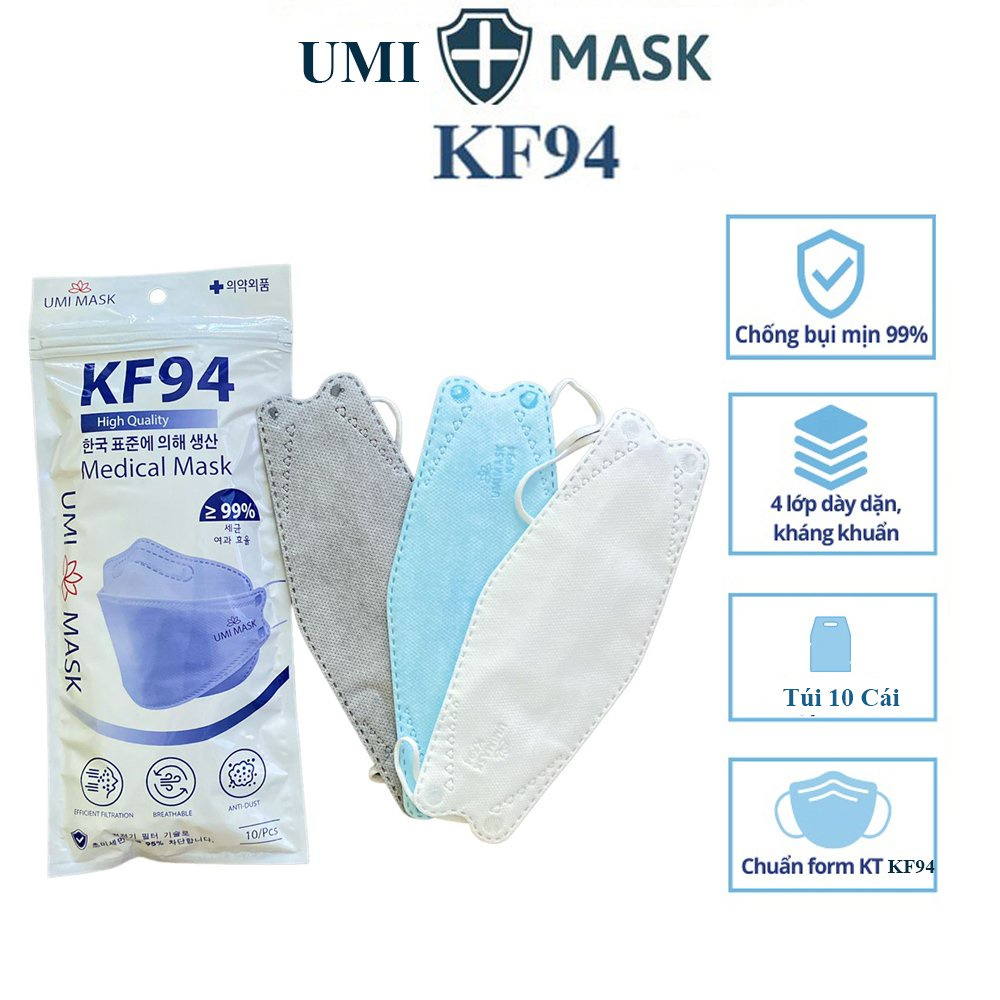 Khẩu trang KF94 UNI MASK 4 lớp kháng khuẩn, kiểu dáng 4D Hàn Quốc hàng chính hãng chống bụi mịn