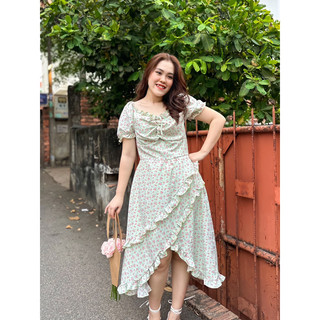 [OOTD BIGSIZE] Đầm midi hoa nhí bèo đắp chéo