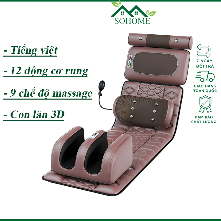 Đệm massage toàn thân đa năng cao cấp mẫu 2023 sưởi hồng ngoại, Nệm massage toàn thân lưng chườm nóng, bi nam châm