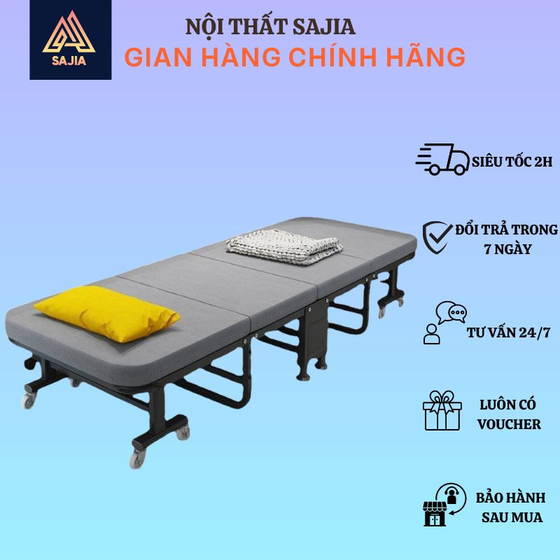 Giường ngủ đơn gấp gọn SAJIA với mặt đệm chống xẹp lún có bánh xe di động - C64 F68