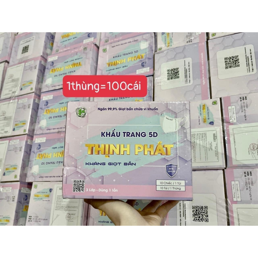Khẩu Trang 5D Thùng 100 Cái - Khẩu Trang 5D Mask Thịnh Phát 100% Từ Vải Kháng Khuẩn Lọc Bụi Mẫu Mới 2023