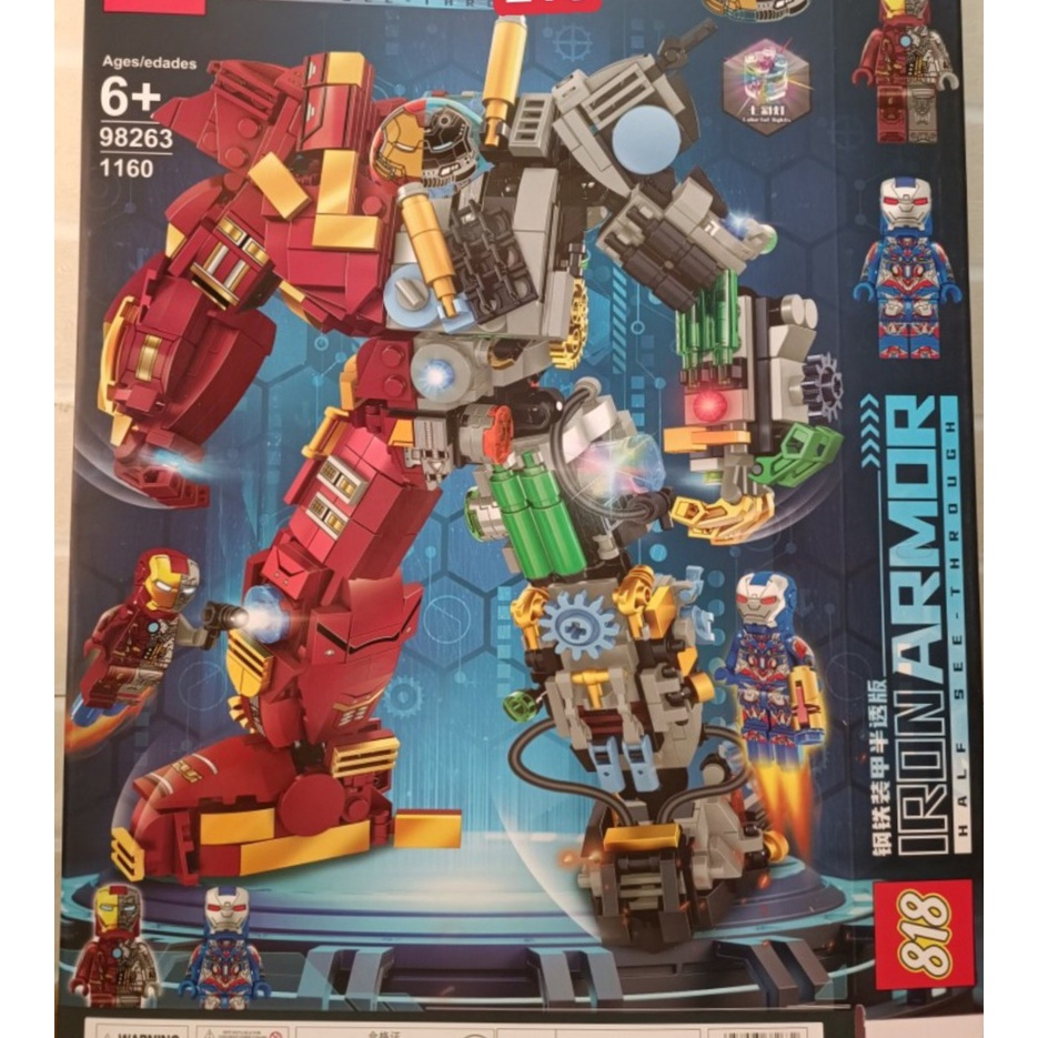 Lắp ráp xếp hình siêu anh hùng Marvel 98263 Bộ giáp Hulkbuster MK44 của người sắt 1160 Mảnh