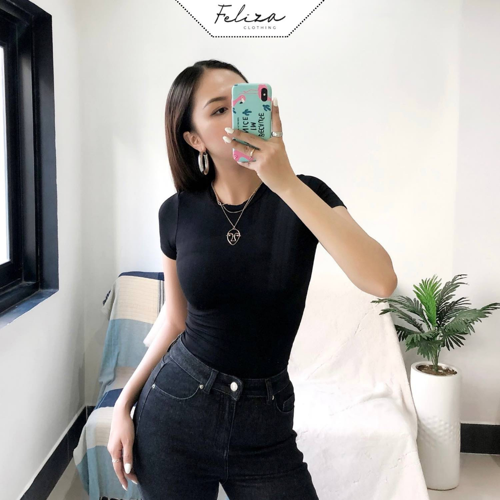 Áo babytee cơ bản ôm body cổ tròn tay ngắn chất thun lụa trơn mềm co giãn-Feliza clothing
