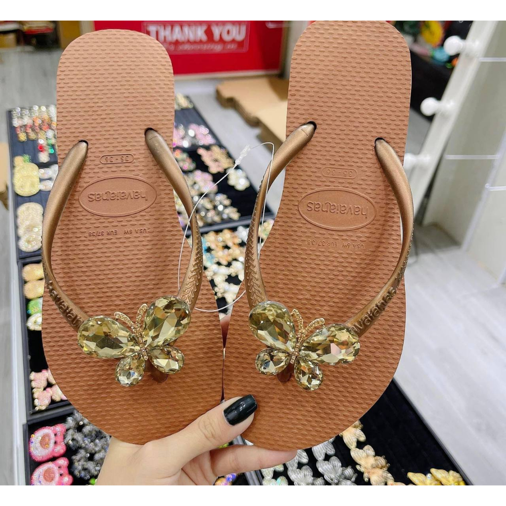 [Havaianas Chính Hãng] Dép Tông Nữ Slim Nâu Đất Gắn Charm