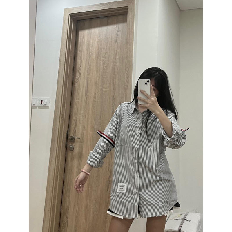 Áo sơ mi dài tay nam mẫu kẻ xám trắng sọc tay , vải Cotton xịn, chuẩn form - Regular fit, đứng form - PHONGVU68