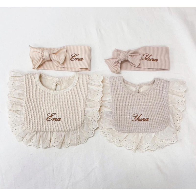 Yếm cổ viền ren THÊU TÊN cho bé iu