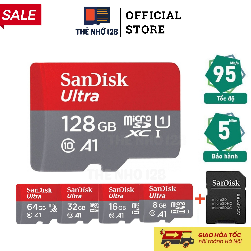 Thẻ nhớ sandisk 128GB /64GB /32Gb/16GB/8GB dùng đa thiết bị - Thẻ nhớ tốc độ cao Class 10 Ultra 667x 100MB/s -BH 5 năm