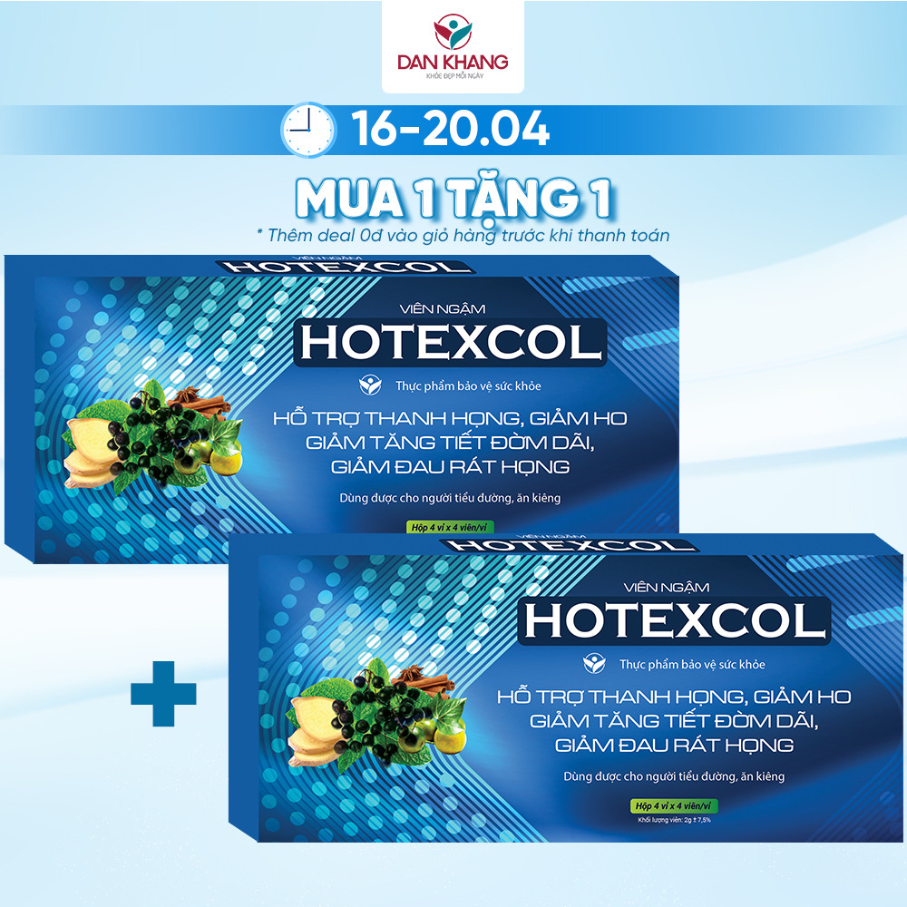 Viên Ngậm Thanh Họng Hotexcol Dân Khang Hộp 4 vỉ x 4 viên