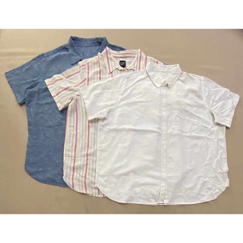 (A1508) Áo sơ mi tay ngắn vải linen (Dơ nhẹ) - Thanh lý vnxk