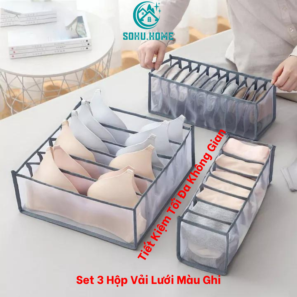 Hộp Vải Đựng Khăn Mặt Đồ Lót Tất Chia Ngăn Dạng Lưới Có Thể Gấp Gọn Sohu.Home