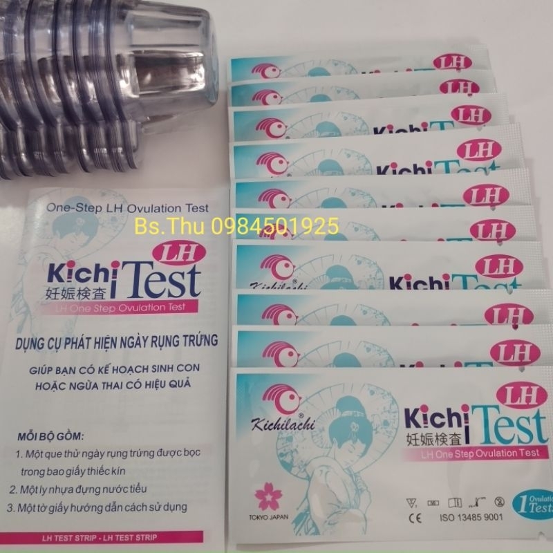 QUE THỬ RỤNG TRỨNG LH Test Strip Kichi Test (combo 10 que thử nhanh) mẫu mới Kichilachi bản to, vạch rõ nét canh chuẩn