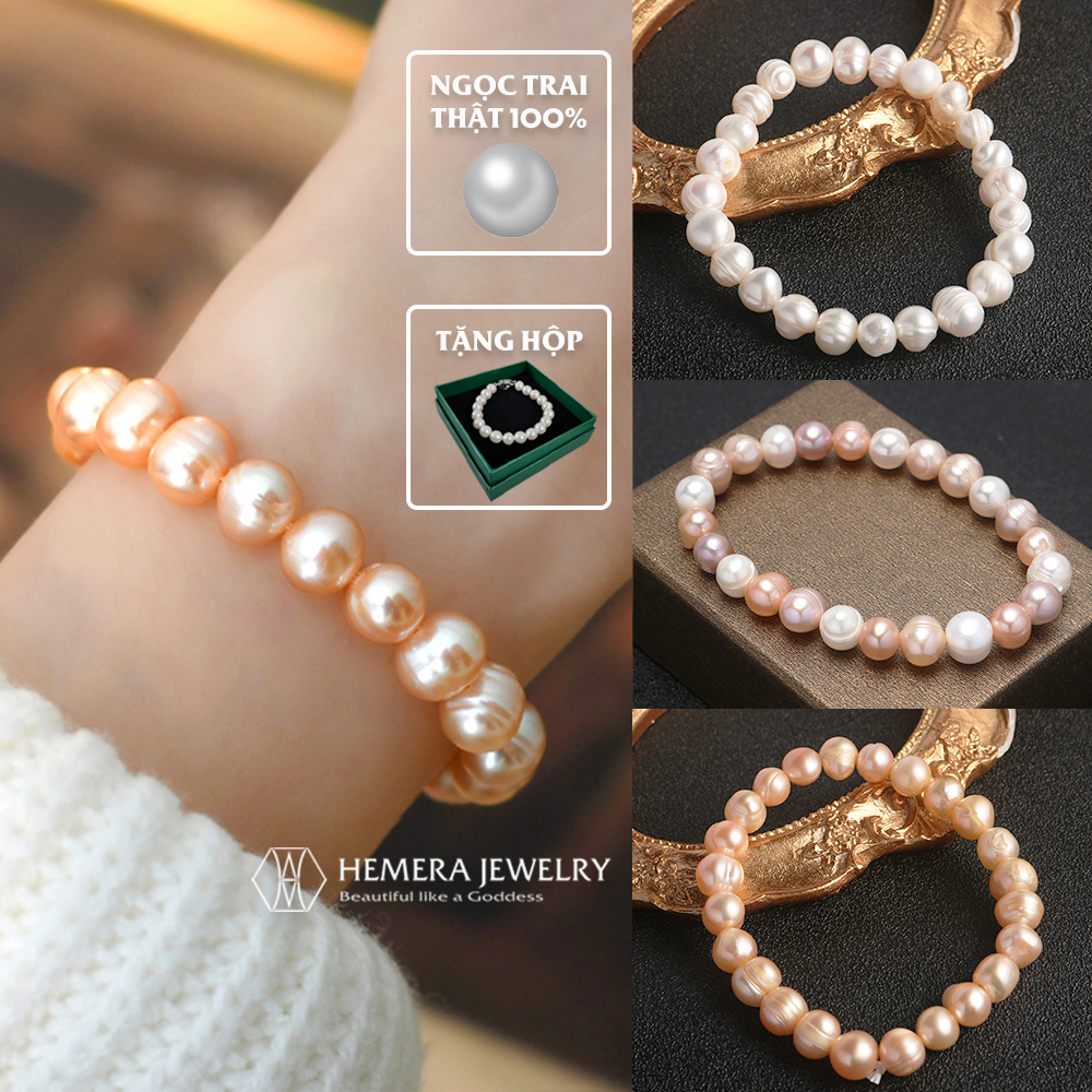 Vòng tay Hemera chuỗi hạt trai nước ngọt thật gần tròn mix nhiều màu HMR63