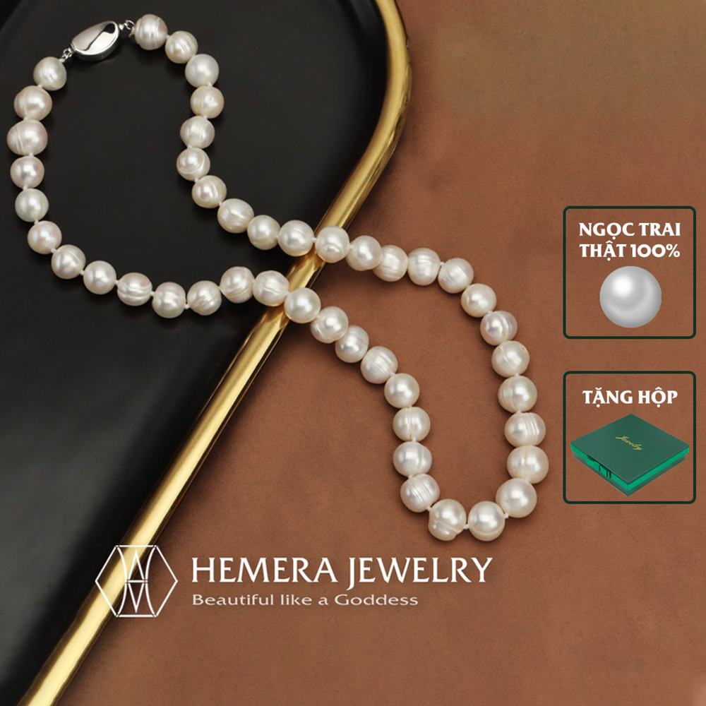 Chuỗi vòng cổ Hemera hạt trai tròn nuôi nước ngọt thật hạt 8 li khóa bạc S925 HMR61