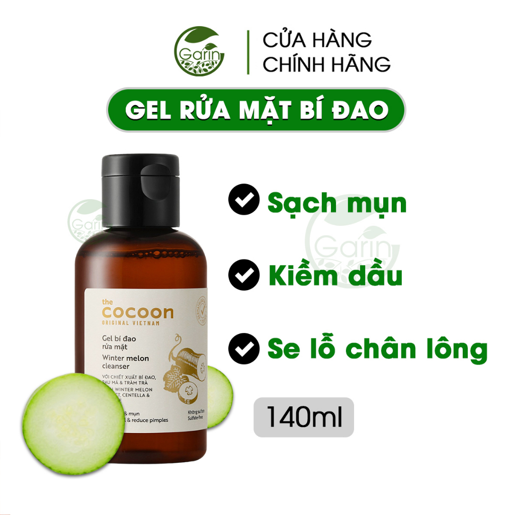 Gel rửa mặt bí đao Cocoon Garin 140ml dịu nhẹ giảm dầu làm sạch sâu lỗ chân lông
