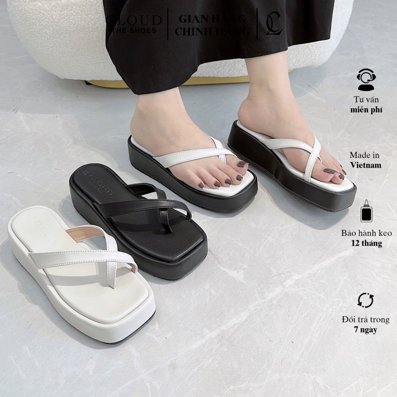 Dép xỏ ngón nữ CL đế bánh mì 4cm dây kẹp
