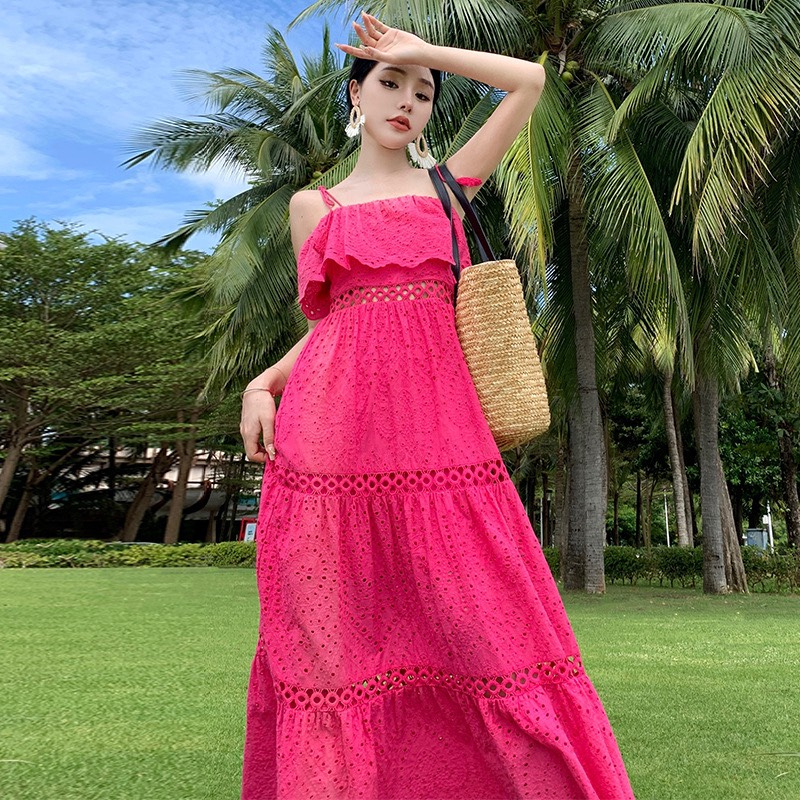 [HÀNG QC] Đầm maxi ren hồng mẫu mới