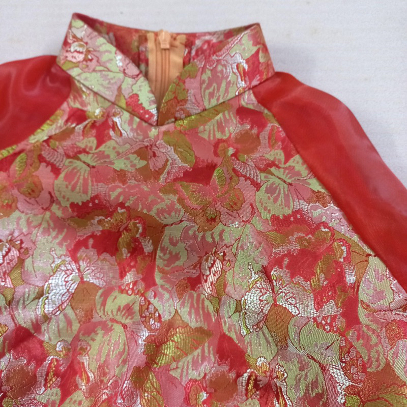 [Pass] Áo Dài Gấm Đỏ Cách Tân - Áo Dài Ngắn - Áo Dài Gấm - Áo Dài Đỏ