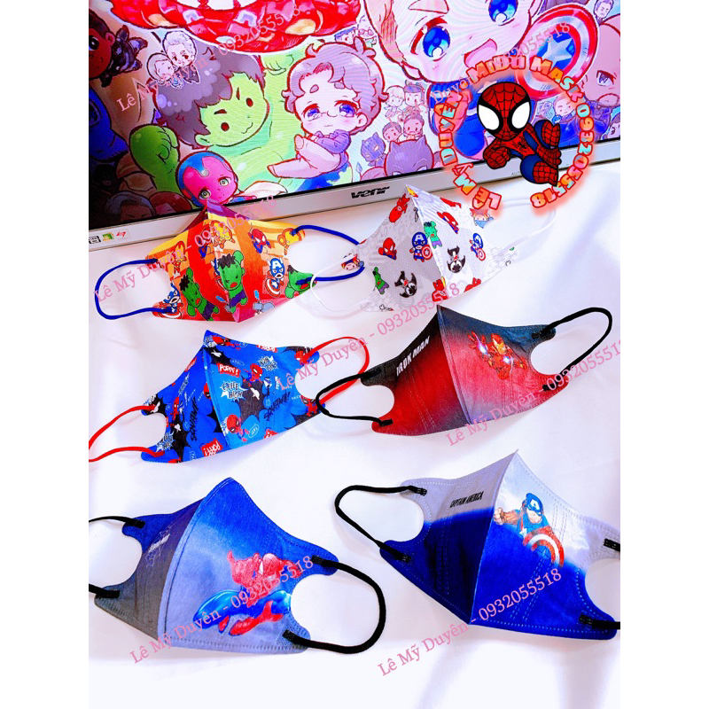 Set 10 Cái Khẩu Trang 3D Siêu Nhân - Siêu Anh Hùng Cho Bé 4-8 Tuổi