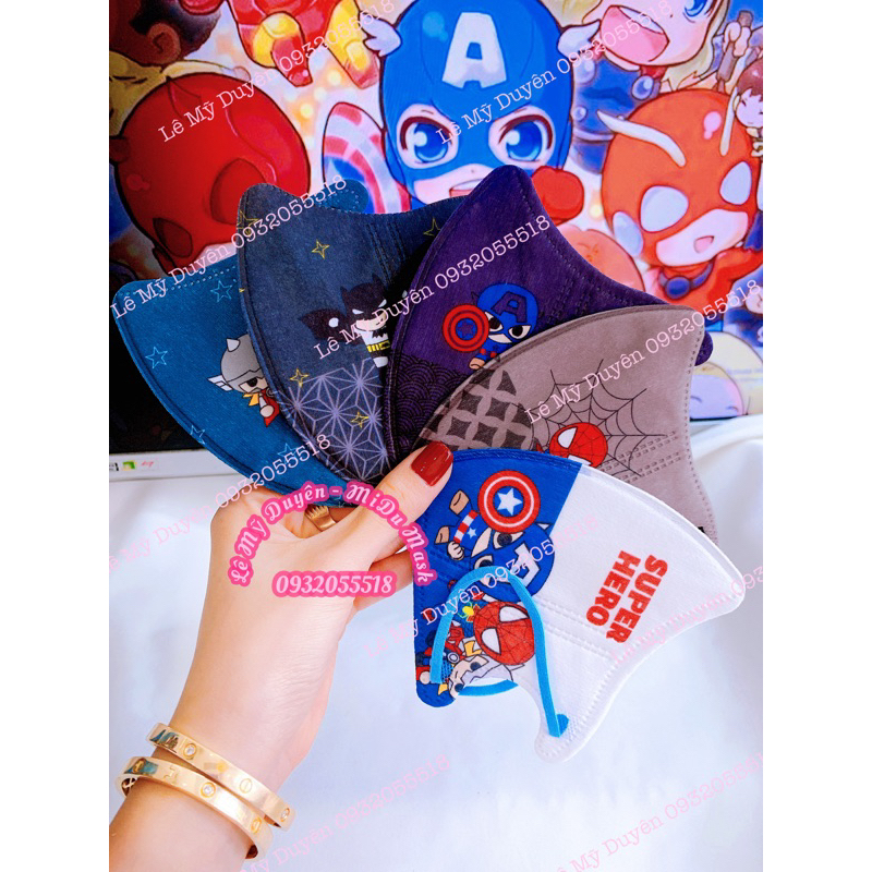 Set 10 Cái Khẩu Trang 3D Siêu Nhân - Siêu Anh Hùng Cho Bé 4-8 Tuổi