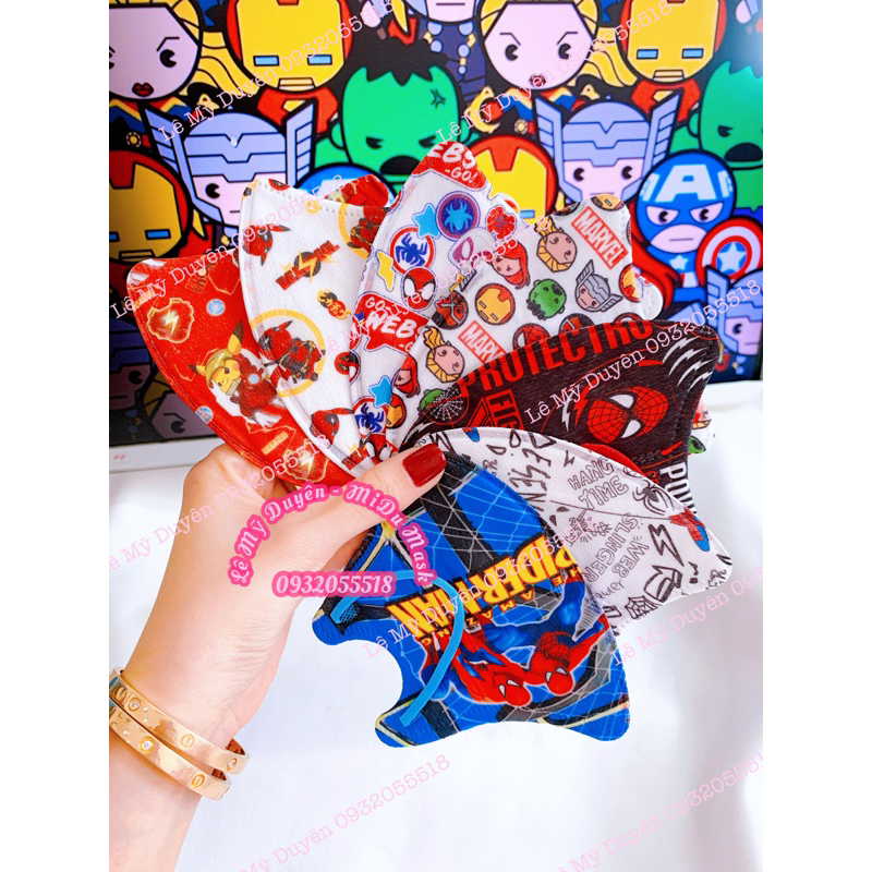 Set 10 Cái Khẩu Trang 3D Siêu Nhân - Siêu Anh Hùng Cho Bé 4-8 Tuổi