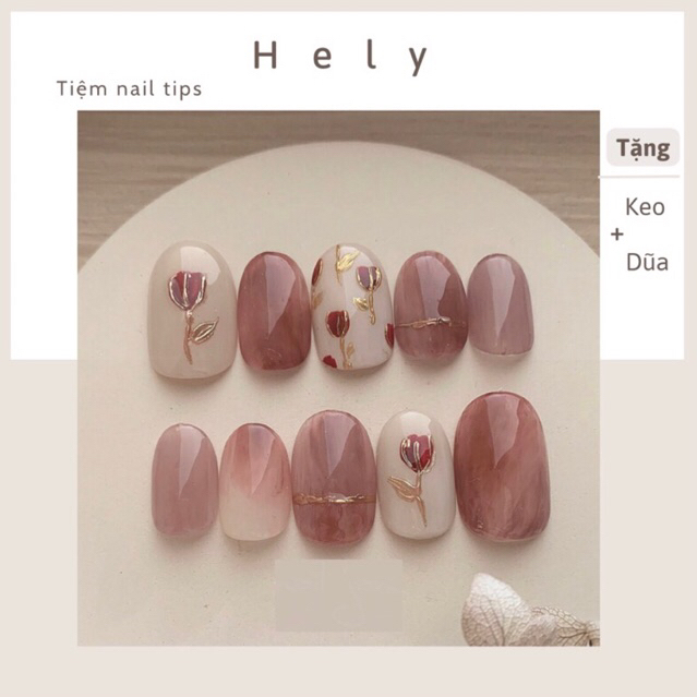Nailbox Hely - Móng tay giả thiết kế hoa hồng tráng gương - kèm keo, dũa