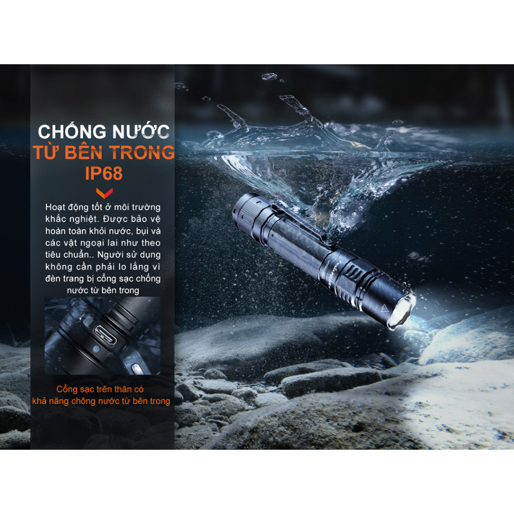 Đèn pin FENIX PD36R PRO sáng 2800lm chiếu xa 380m pin 21700 5000mAh sạc USB C công tắc kép phản ứng nhanh
