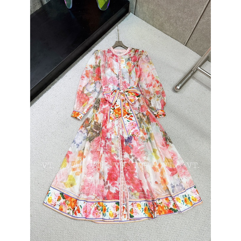Váy tơ hoa ZMM kèm đai cao cấp