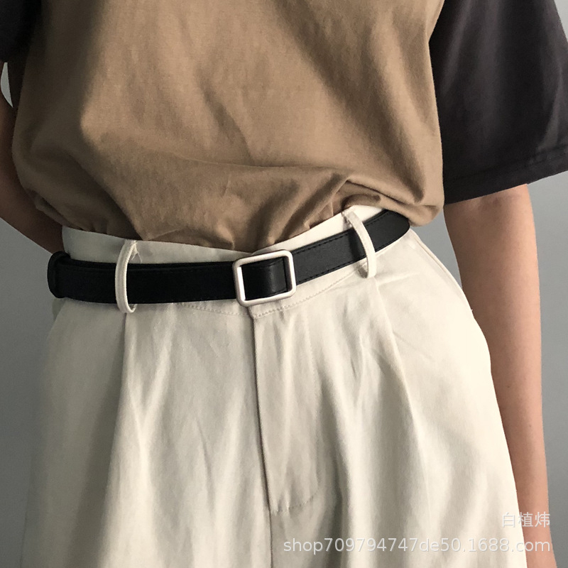 Thắt lưng nam nữ Unisex Ullzang bản nhỏ 2.3cm khóa vuông đơn giản phong cách
