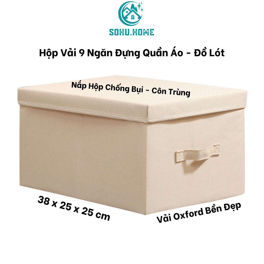 Hộp Vải Đựng Quần Áo Đồ Lót Khăn Tất Chia 7-9-12 Ngăn Khung Cứng Chất Liệu Vải Oxford Mềm Sohu.Home