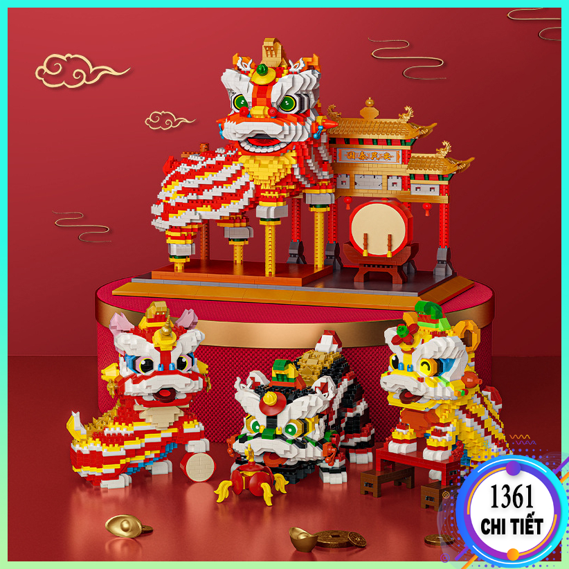 Mô hình Lego lắp ráp Sư Tử nhiều màu sắc, Lego xếp hình lân sư rồng truyền thống hàng đẹp
