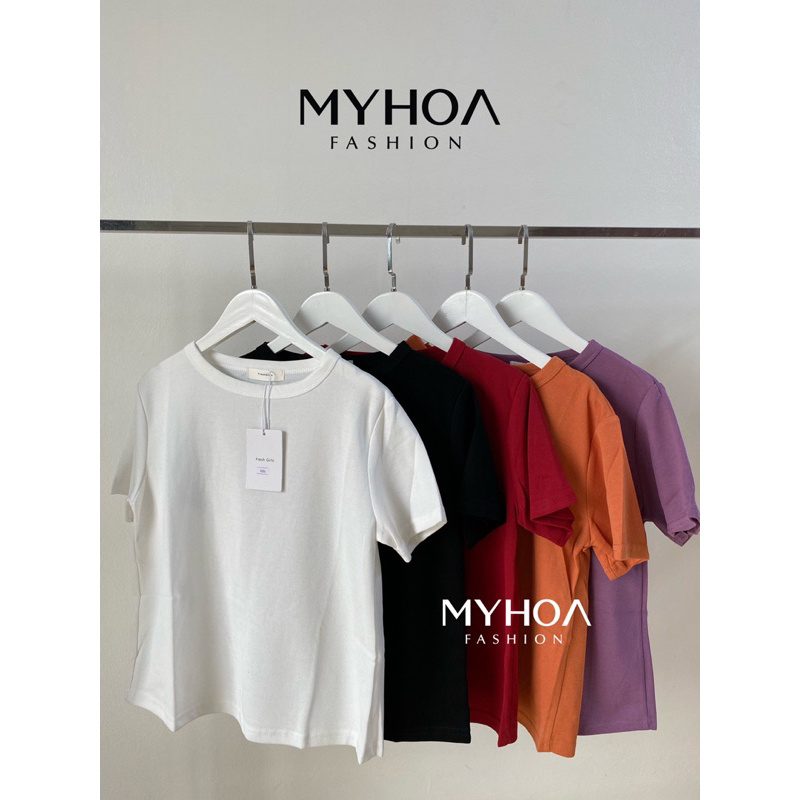 MYHOA| Áo Phông Nữ Cộc Tay Cổ Tròn Trơn Basic Dễ Mặc QCCC