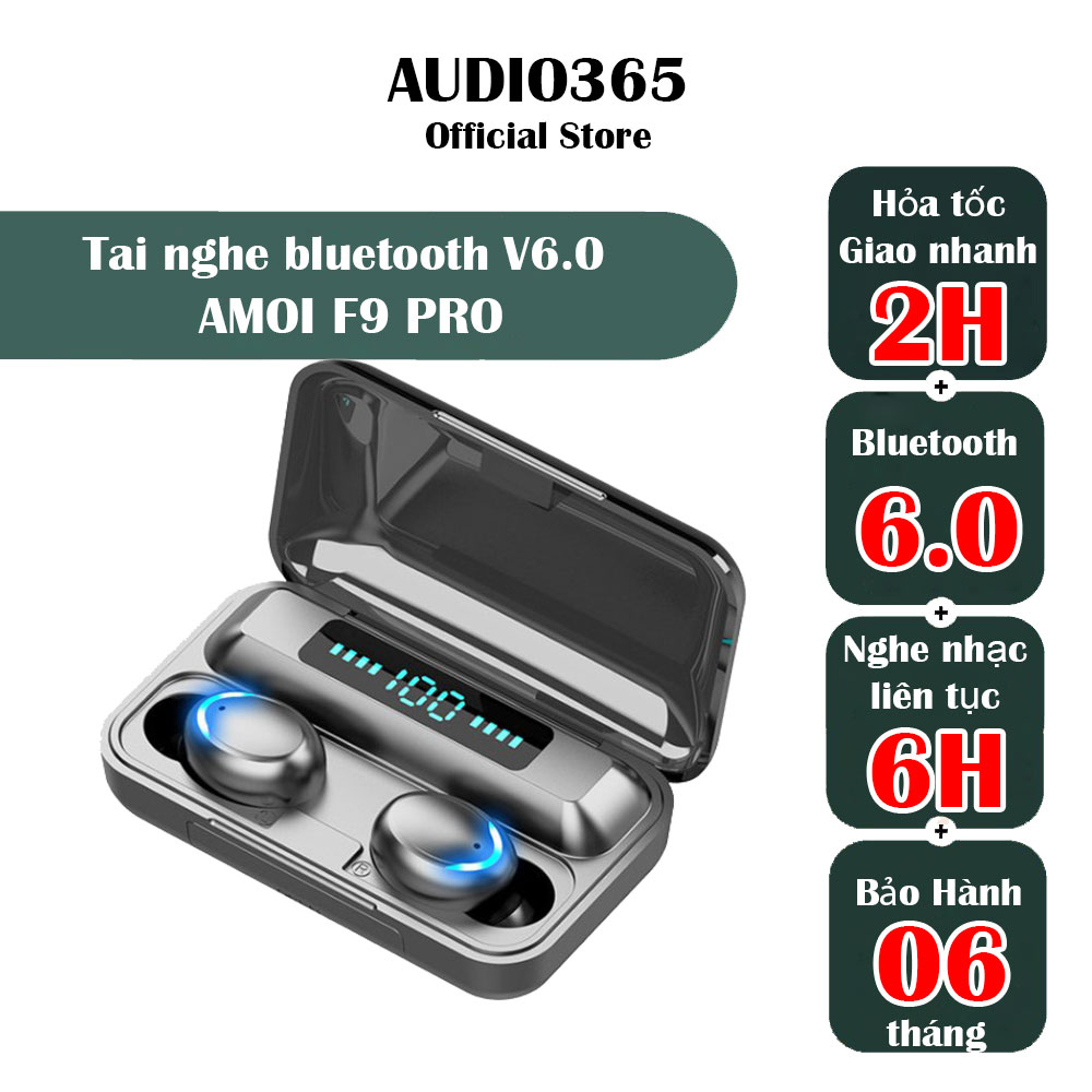 Tai nghe bluetooth Amoi F9 Pro bản quốc tế cao cấp, cảm biến vân tay, kiêm sạc dự phòng - Audio365