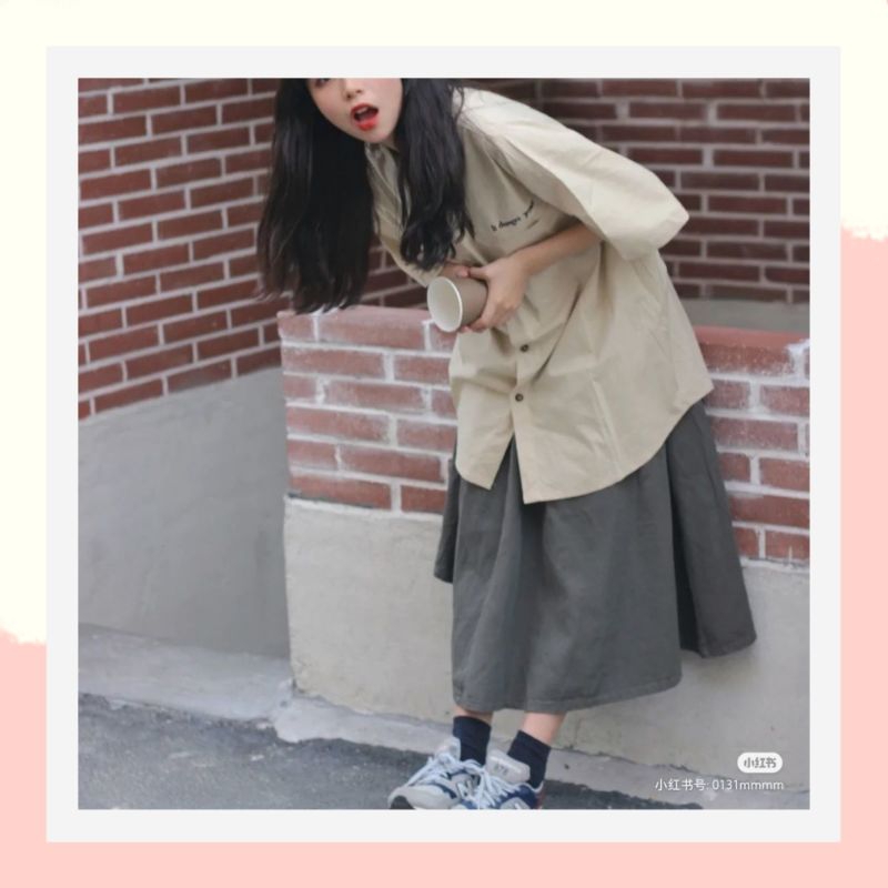 Chân váy dài hàn quốc ulzzang dáng xoè bigsize cho người mập màu xám tôn da,chân váy dài qua gối phong cách hàn quốc 12