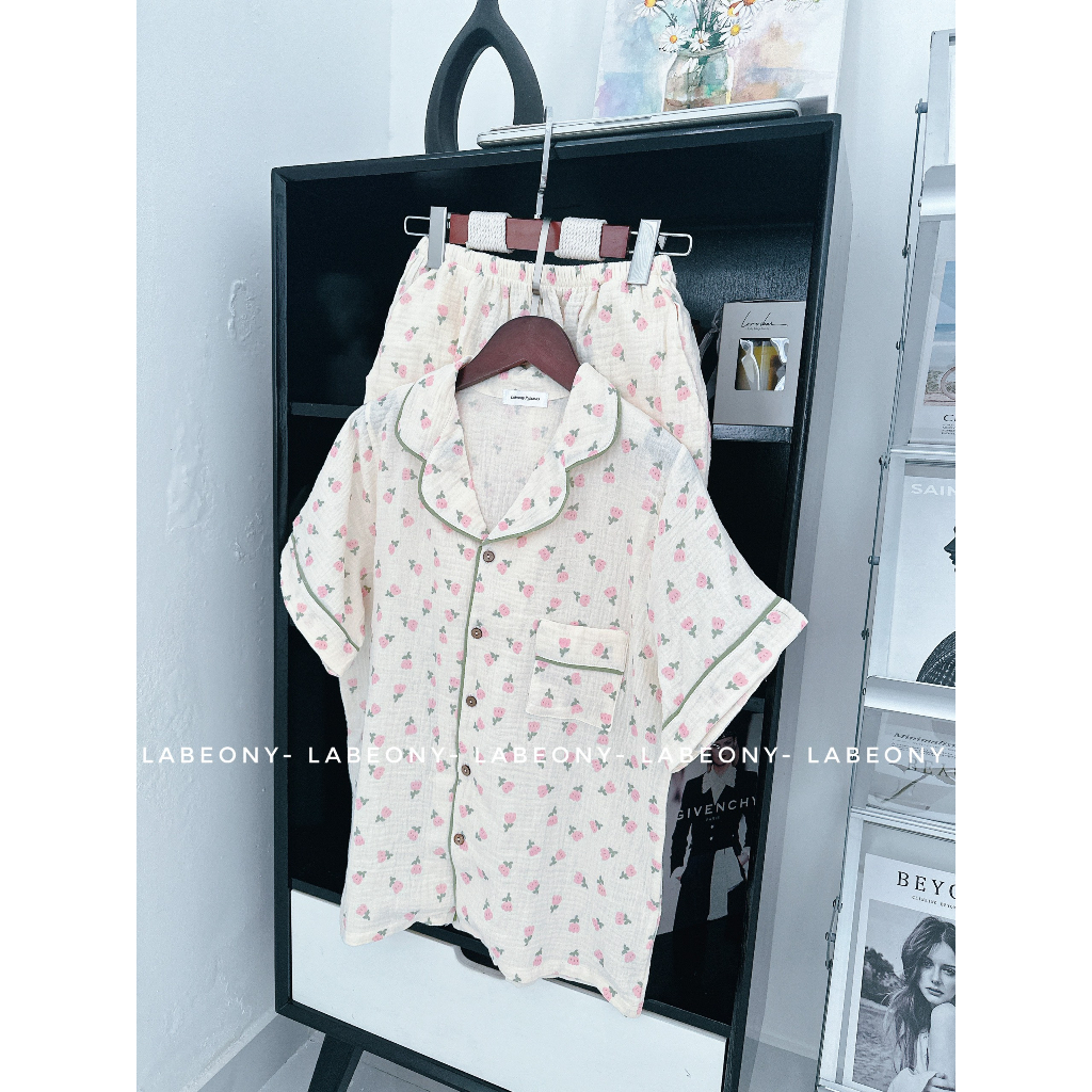 Pijama xô muslin đồ mặc nhà đồ bộ hoa cao cấp mềm mát Labeony