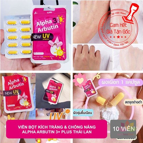 Arbutin , viên kích trắng alpha arbutin 3 plus thái lan vỉ 10 viên