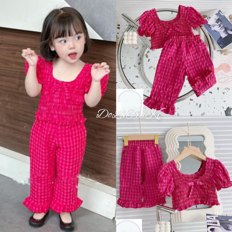Bộ (8_30kg) kẻ bèo nhún dễ thương bé gái