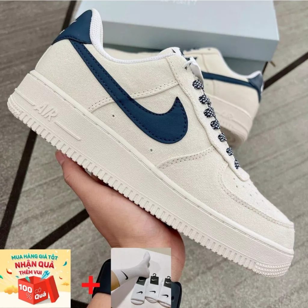 Giày Air Force 1 Canvas Navy, Giày Thể Thao Nike_AF1 Vải Canvas Vệt Than Phối Đồ Nam Nữ Hot Trend 2022 - Full Bill Box