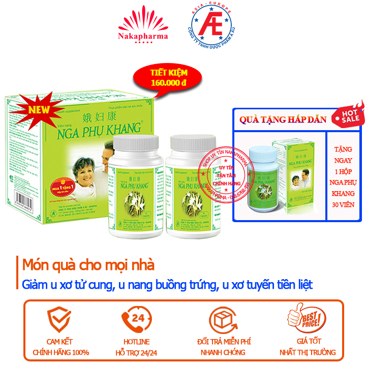 NGA PHỤ KHANG – Hộp 360 viên tặng ngay Hộp 60v - Giảm u xơ tử cung, u nang buồng trứng