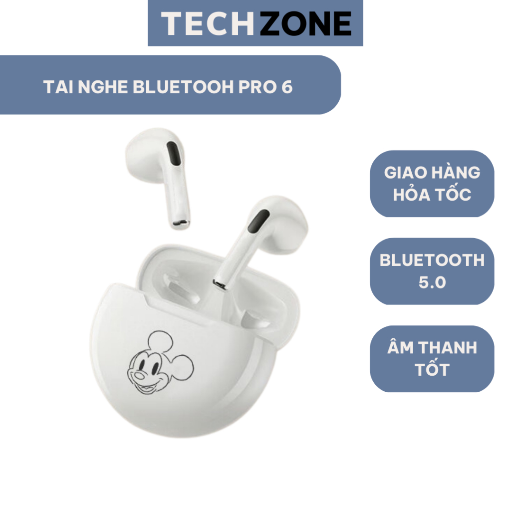 Tai Nghe Không Dây Bluetooth Pro 6, Âm Thanh Chuẩn HIFI, Dùng Cho các dòng điện thoại - TechZone